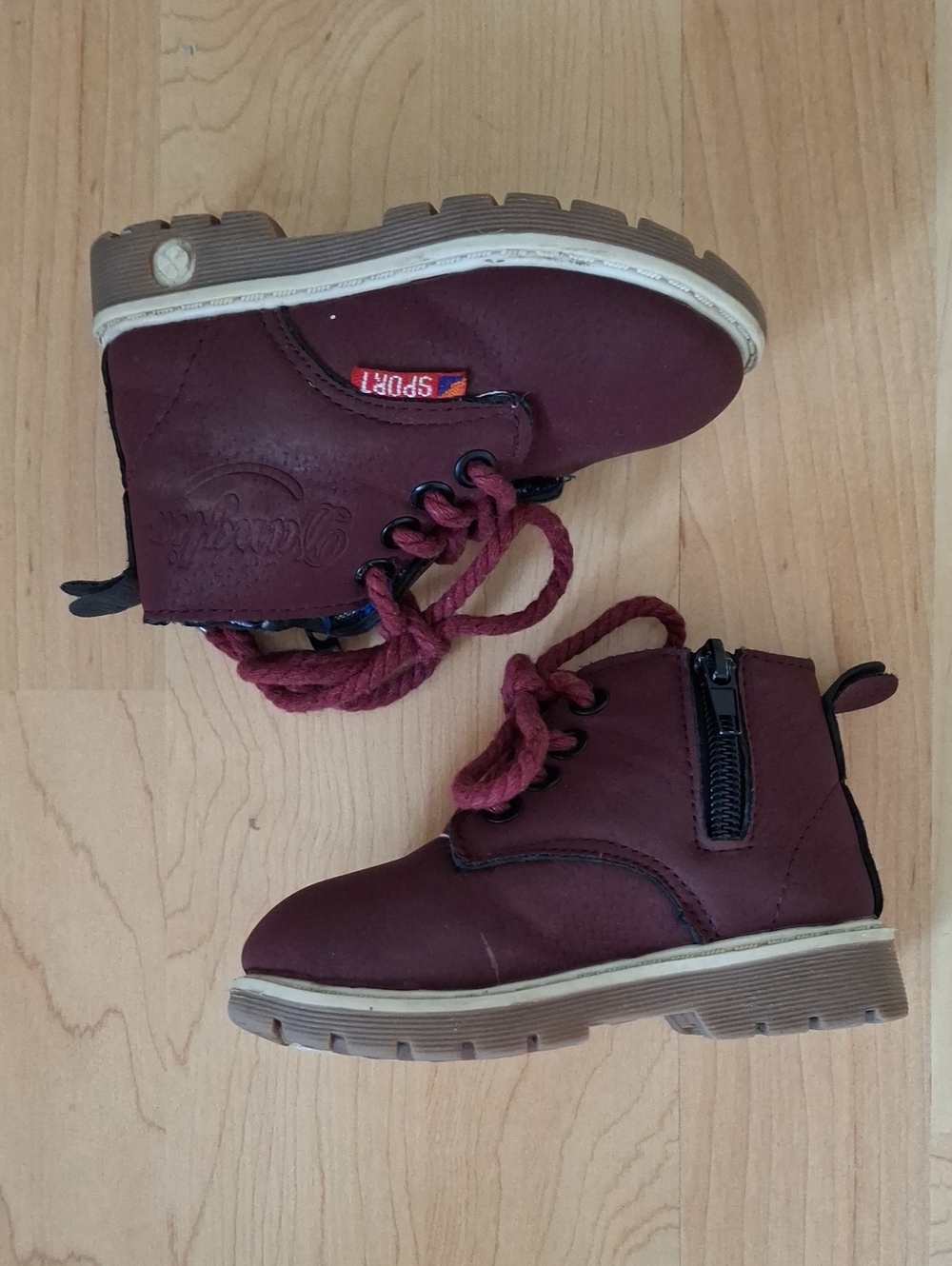 Danglia Toddler Burgundy Lace-Up Ankle Boots with Side Zipper Size 21